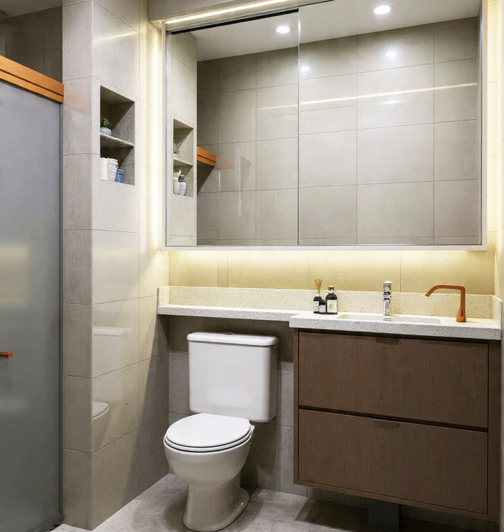 Móveis planejados para apartamentos pequenos: 10 ideias para aproveitar cada espaço banheiro apartamento pequeno planejado nicho.jpg