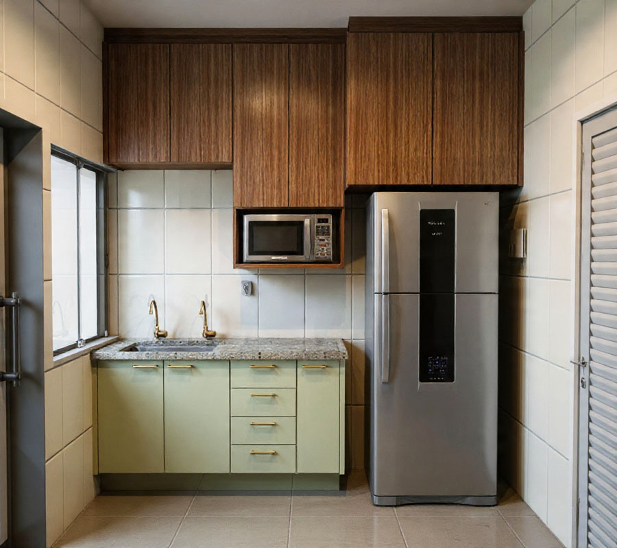 Como organizar cozinha pequena: 7 soluções inteligentes para ganhar espaço nicho microondas cozinha pequena planejado.jpg