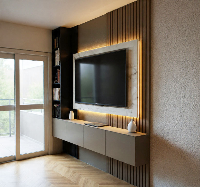 Móveis planejados para apartamentos pequenos: 10 ideias para aproveitar cada espaço painel tv apartamento pequeno planejado armário.jpg