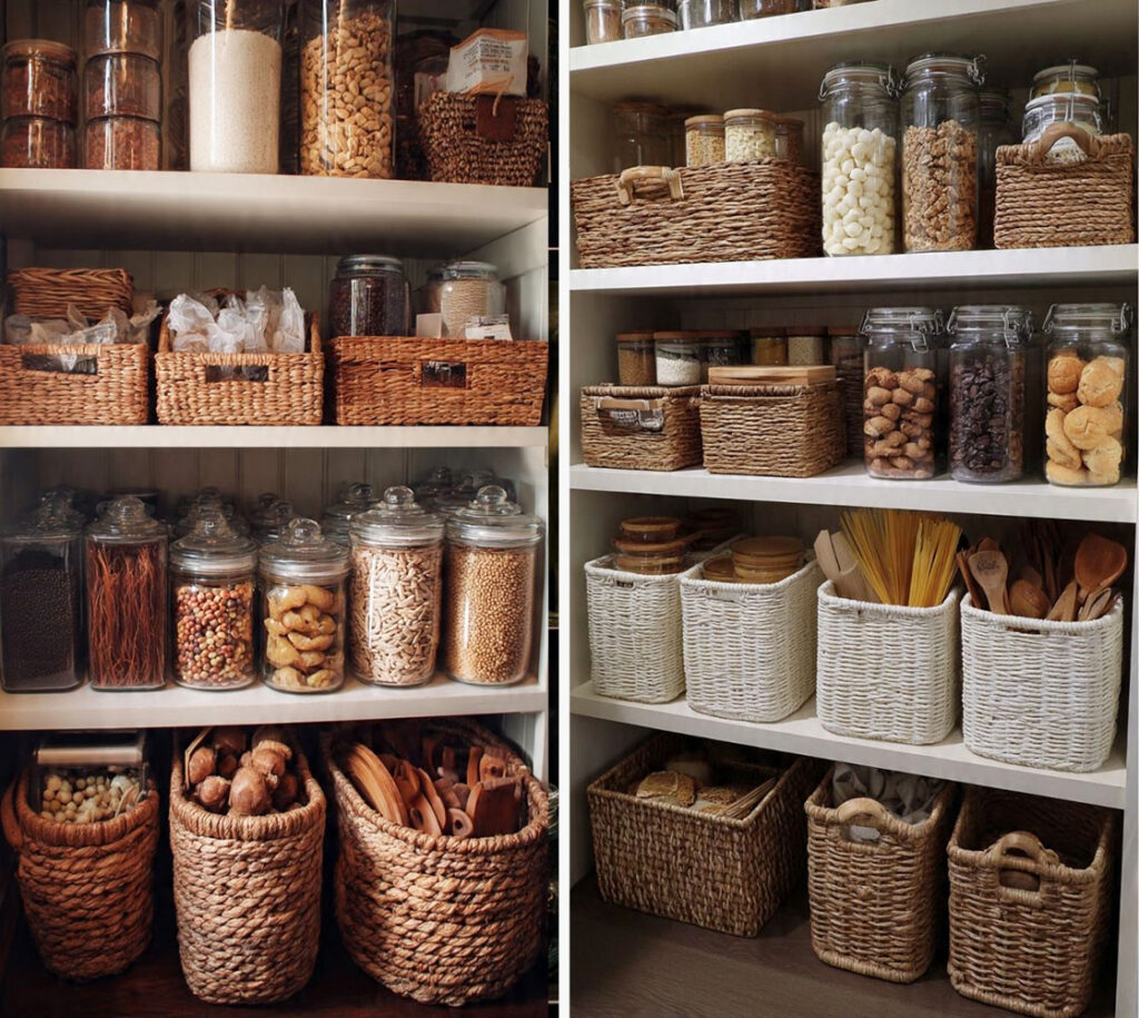 cestos ajudam a agrupar itens menores despensa pequena.jpg