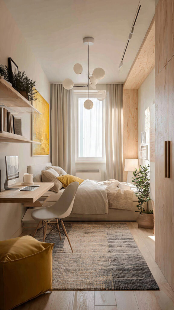 cores claras nos móveis planejados do quarto pequeno.jpg